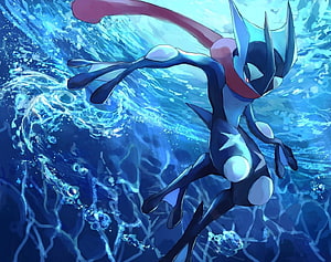 Dynamic Artwork of Pokemon Greninja Swimming Underwater with Water Effects HD wallpaper