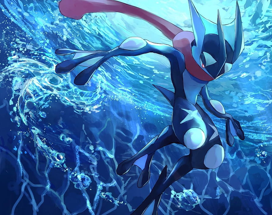Dynamic Artwork of Pokemon Greninja Swimming Underwater with Water Effects HD wallpaper