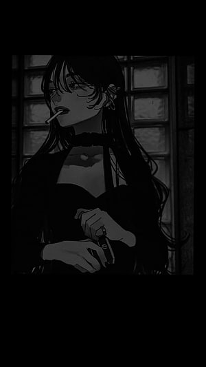 Dark Anime Girl Smoking Cigarette in Black and White HD phone wallpaper