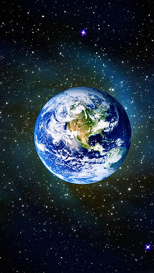 Full Earth View of North America Floating in a Star-Filled Deep Space Nebula HD phone wallpaper