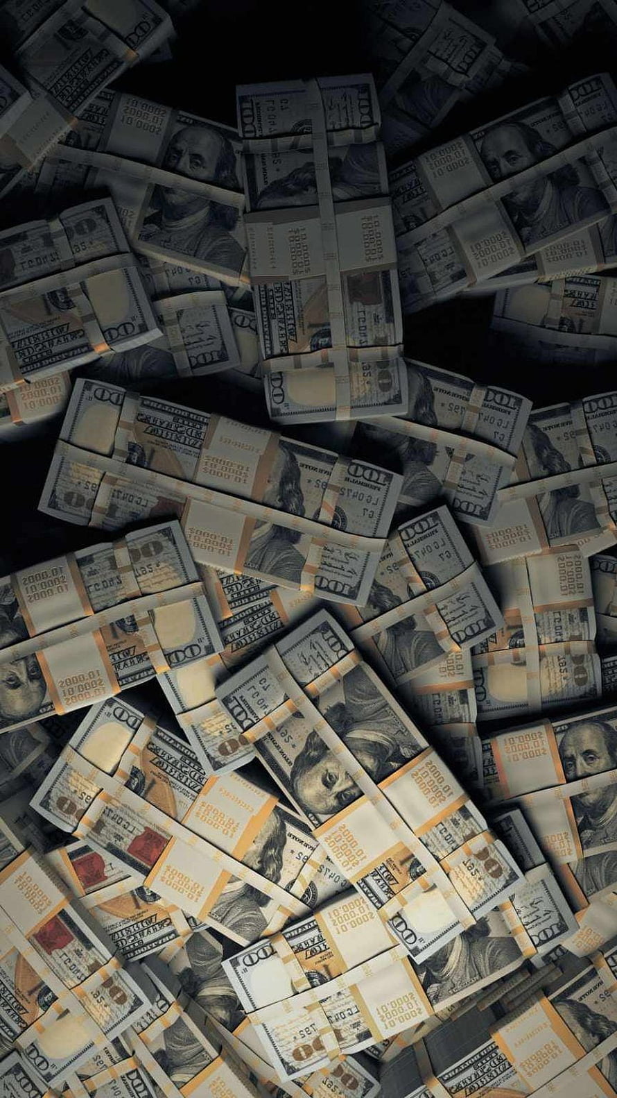 Stacks of US One Hundred Dollar Bills Piled on a Dark Background HD phone wallpaper
