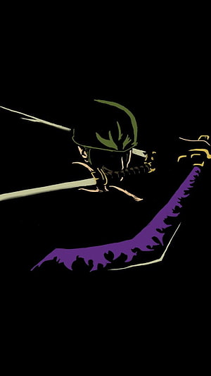 Zoro Roronoa Wielding Three Swords In Dark Minimalist Anime Style HD phone wallpaper