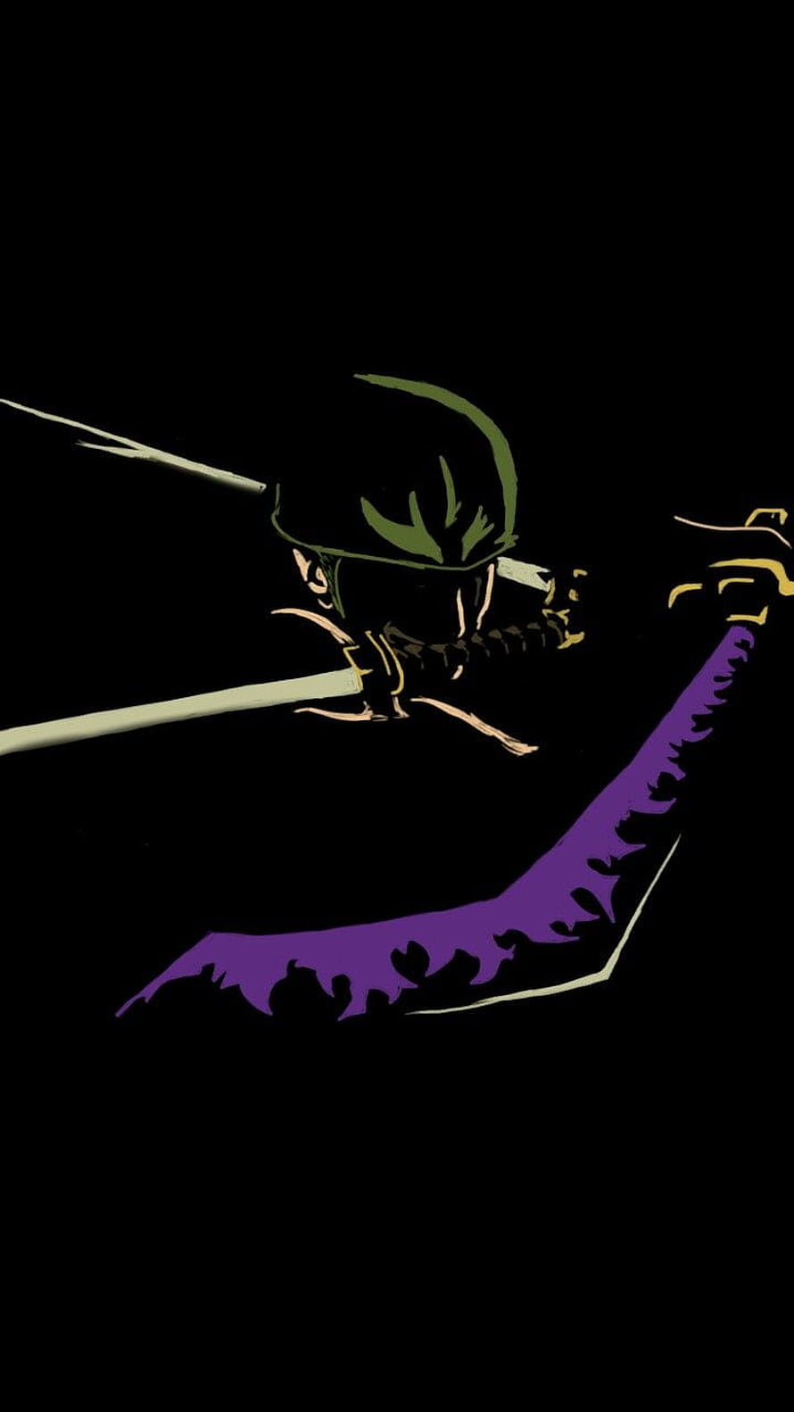 Zoro Roronoa Wielding Three Swords In Dark Minimalist Anime Style HD phone wallpaper