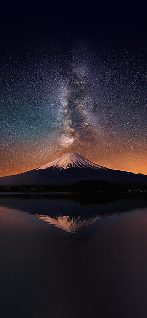 Mount Fuji Under the Milky Way with Lake Reflection at Night HD phone wallpaper