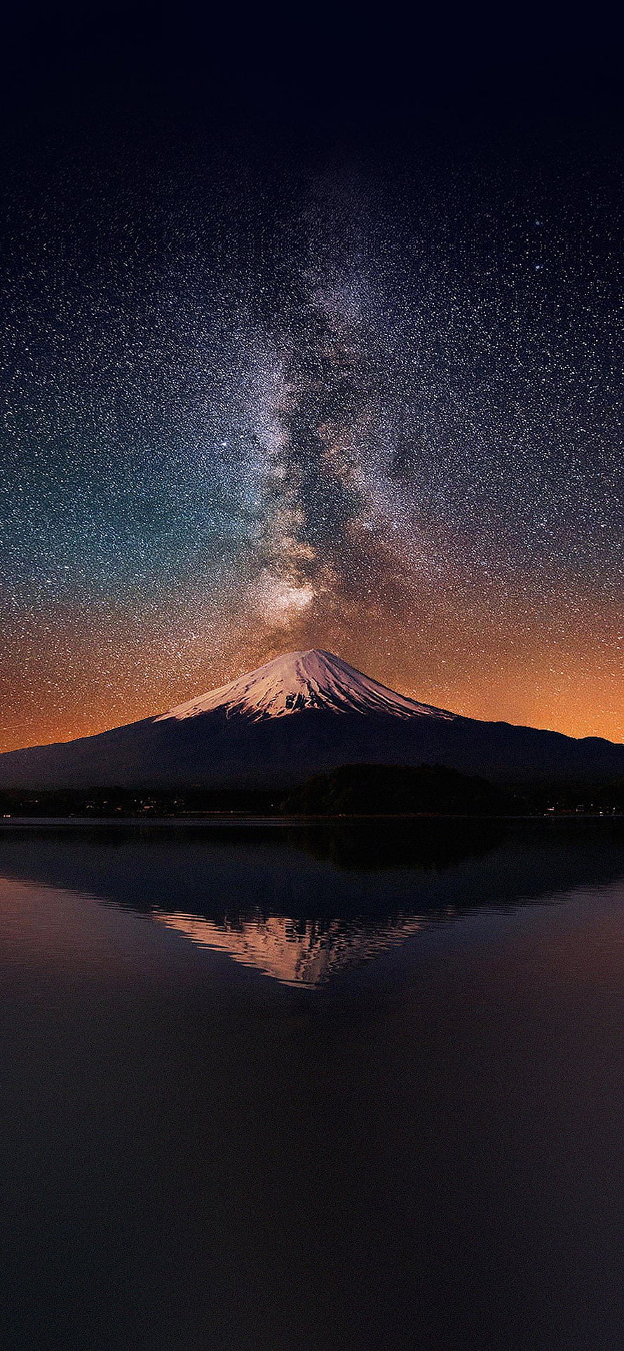 Mount Fuji Under the Milky Way with Lake Reflection at Night HD phone wallpaper