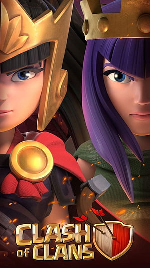Clash of Clans Archer Queen and Archer King in Golden Armor with Shields and Arrows HD phone wallpaper