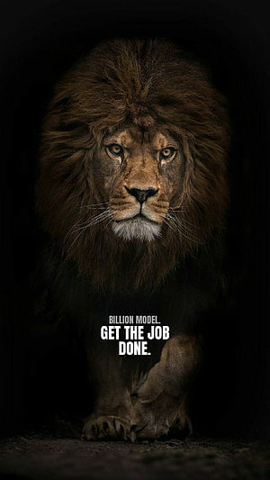 Majestic Male Lion Portrait with Dark Dramatic Lighting and Motivational Quote HD phone wallpaper