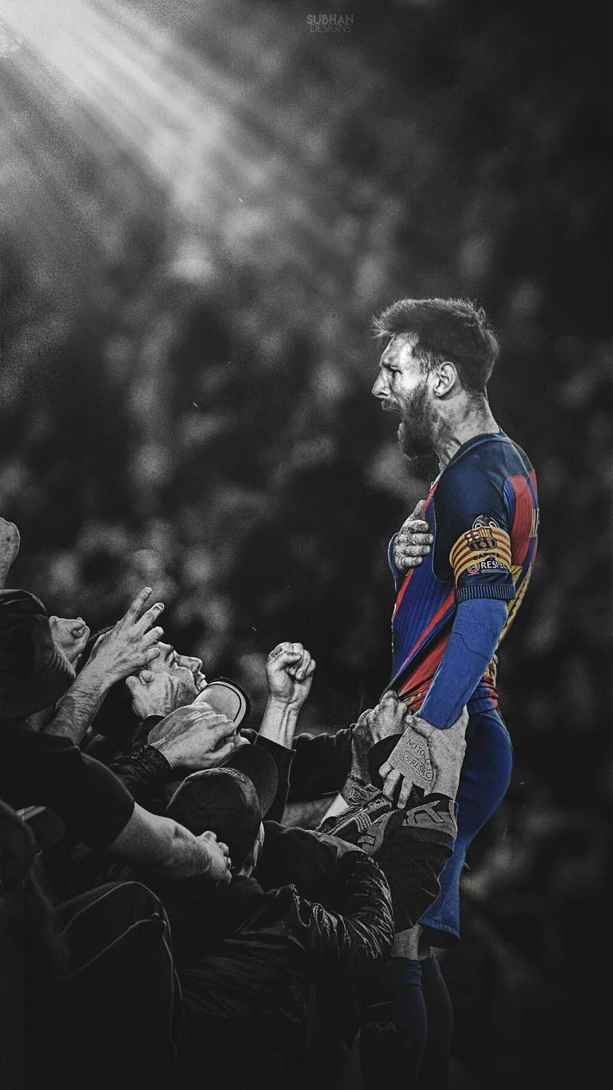 Lionel Messi Celebrating in FC Barcelona Jersey with Fans HD phone wallpaper