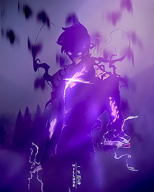 Sung Jin-Woo Solo Leveling Anime Character Purple Energy Aura HD phone wallpaper