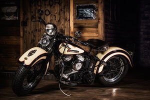 Vintage Harley Davidson Motorcycle in Cream and Black Finish HD wallpaper
