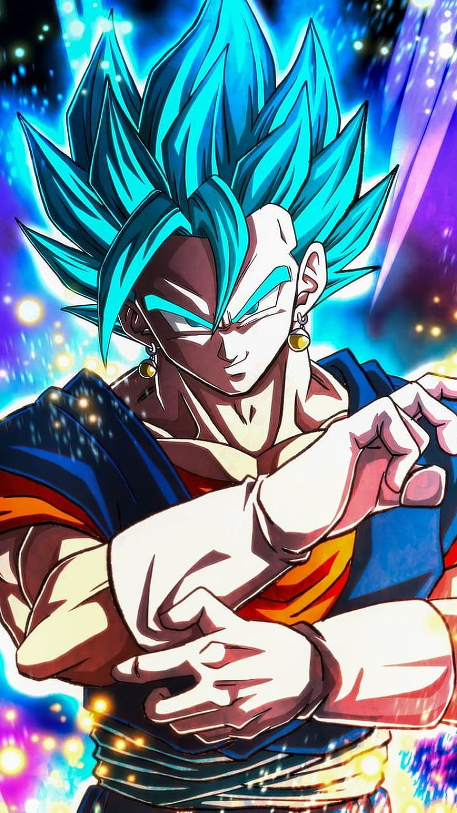 Vegito Blue Super Saiyan Anime Character with Turquoise Hair and Energetic Aura HD phone wallpaper