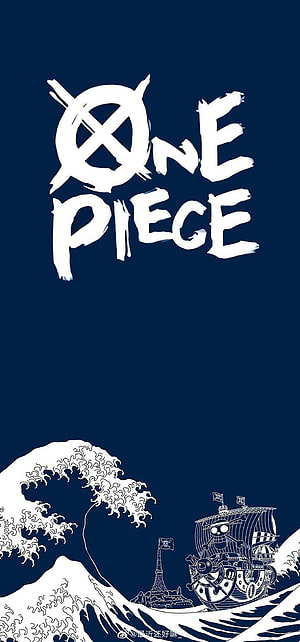 One Piece Thousand Sunny Ship on Great Wave of Kanagawa Style Blue Wallpaper HD phone wallpaper