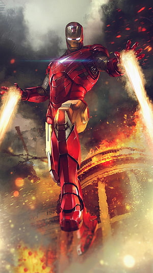 Iron Man Flying With Repulsor Beams Amidst Explosions And Fire, Iron Man for Android, Iron Man Ultra HD phone wallpaper