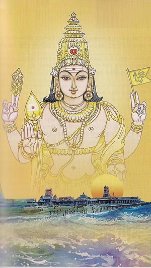 Lord Murugan with Vel and Flag at Rameswaram Temple Coastline HD phone wallpaper
