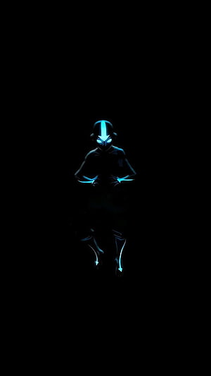 Aang in Avatar State with glowing blue tattoos on dark background HD phone wallpaper