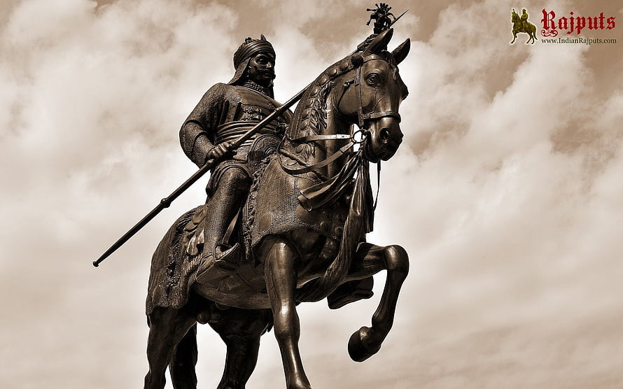 Majestic Bronze Statue of a Rajput Warrior on Horseback with Spear HD wallpaper