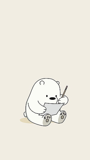 Cute Cartoon Polar Bear Writing on Paper Minimalist Illustration HD phone wallpaper
