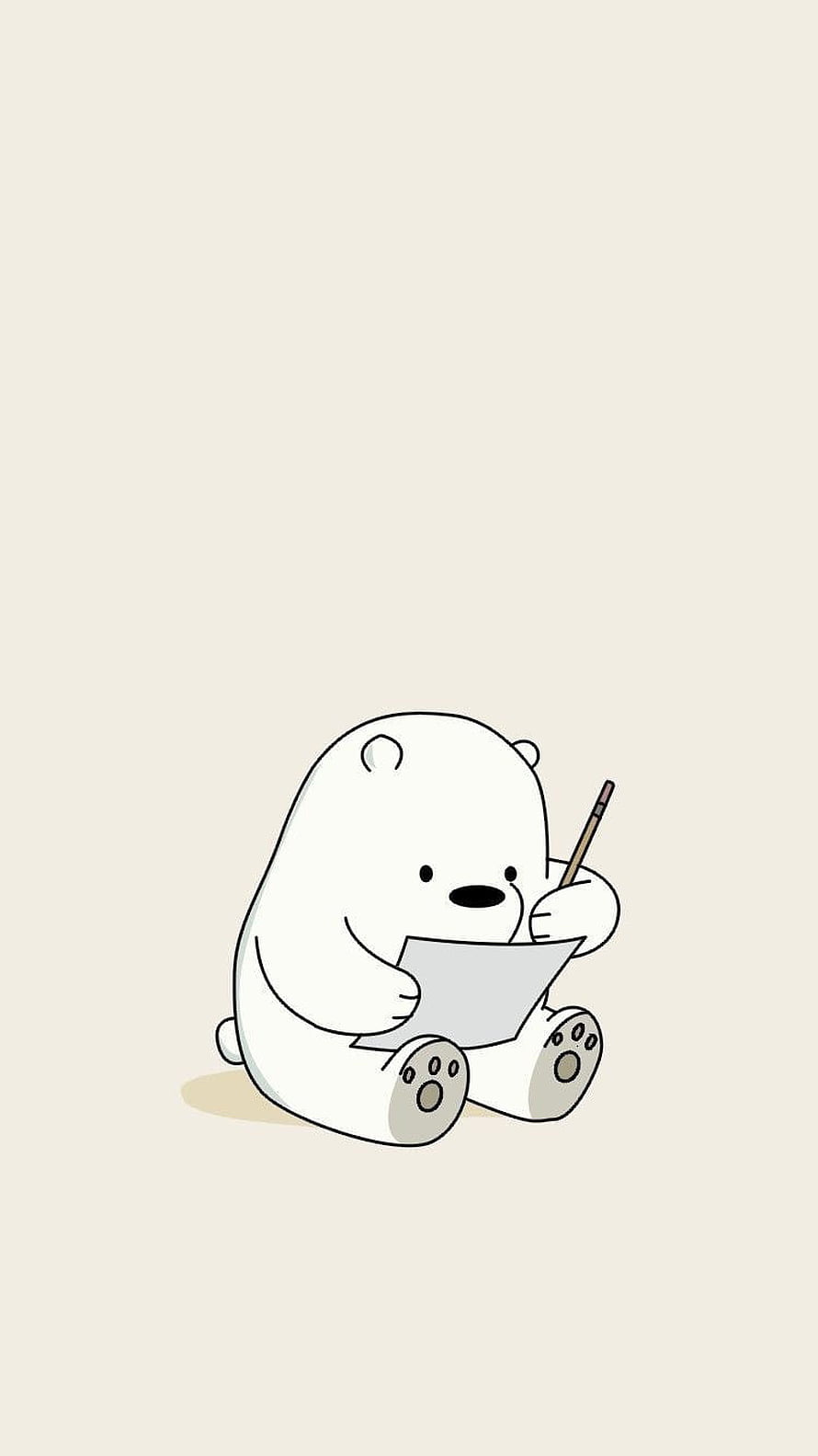 Cute Cartoon Polar Bear Writing on Paper Minimalist Illustration HD phone wallpaper