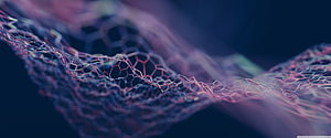 Abstract Hexagonal Molecular Mesh with Neon Pink and Blue Glow on Dark Background HD wallpaper