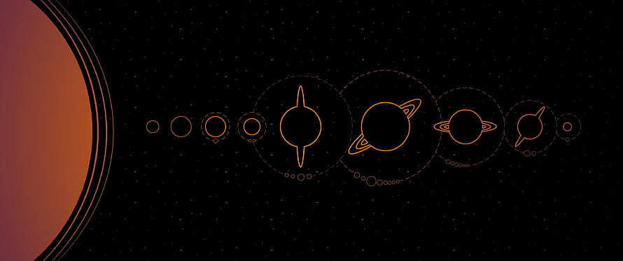 Minimalist Orange Planet Line Art Vector Illustration On Black Space Background HD wallpaper