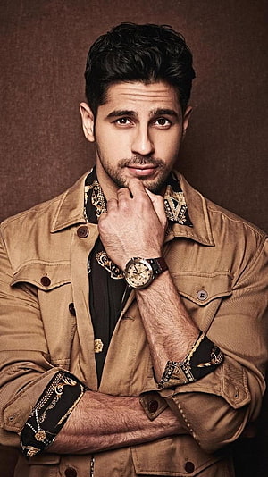 Sidharth Malhotra in Tan Jacket and Patterned Shirt with Luxury Watch HD phone wallpaper