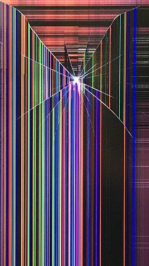 Vibrant Vertical Light Streaks Radiating From Central Point Against Dark Background HD phone wallpaper