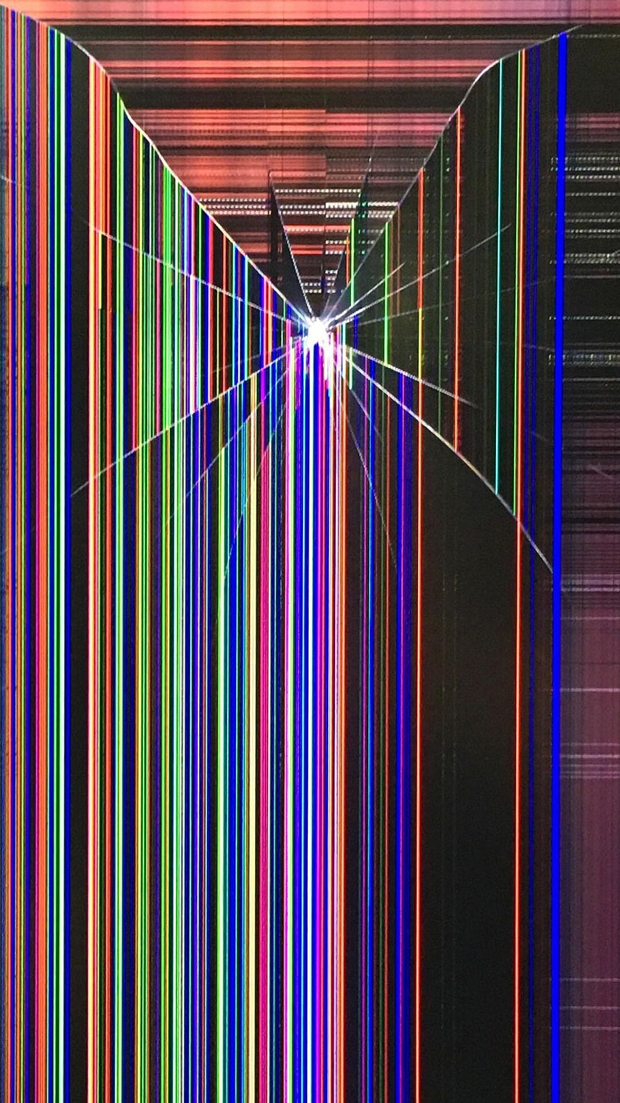 Vibrant Vertical Light Streaks Radiating From Central Point Against Dark Background HD phone wallpaper
