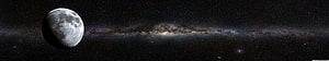 Gibbous Moon and Milky Way Galaxy Band in Deep Space Panorama HD wallpaper