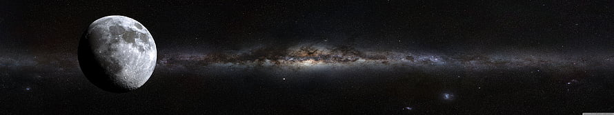 Gibbous Moon and Milky Way Galaxy Band in Deep Space Panorama HD wallpaper