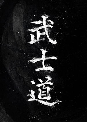 Bushido Calligraphy Artwork with White Brush Strokes on Black Background HD phone wallpaper