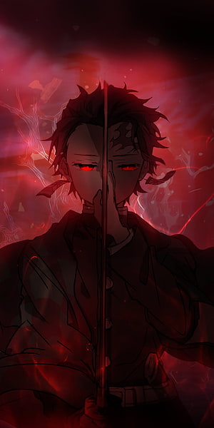 Tanjiro Kamado Demon Slayer Anime Wallpaper Red Eyes Sword HD phone wallpaper
