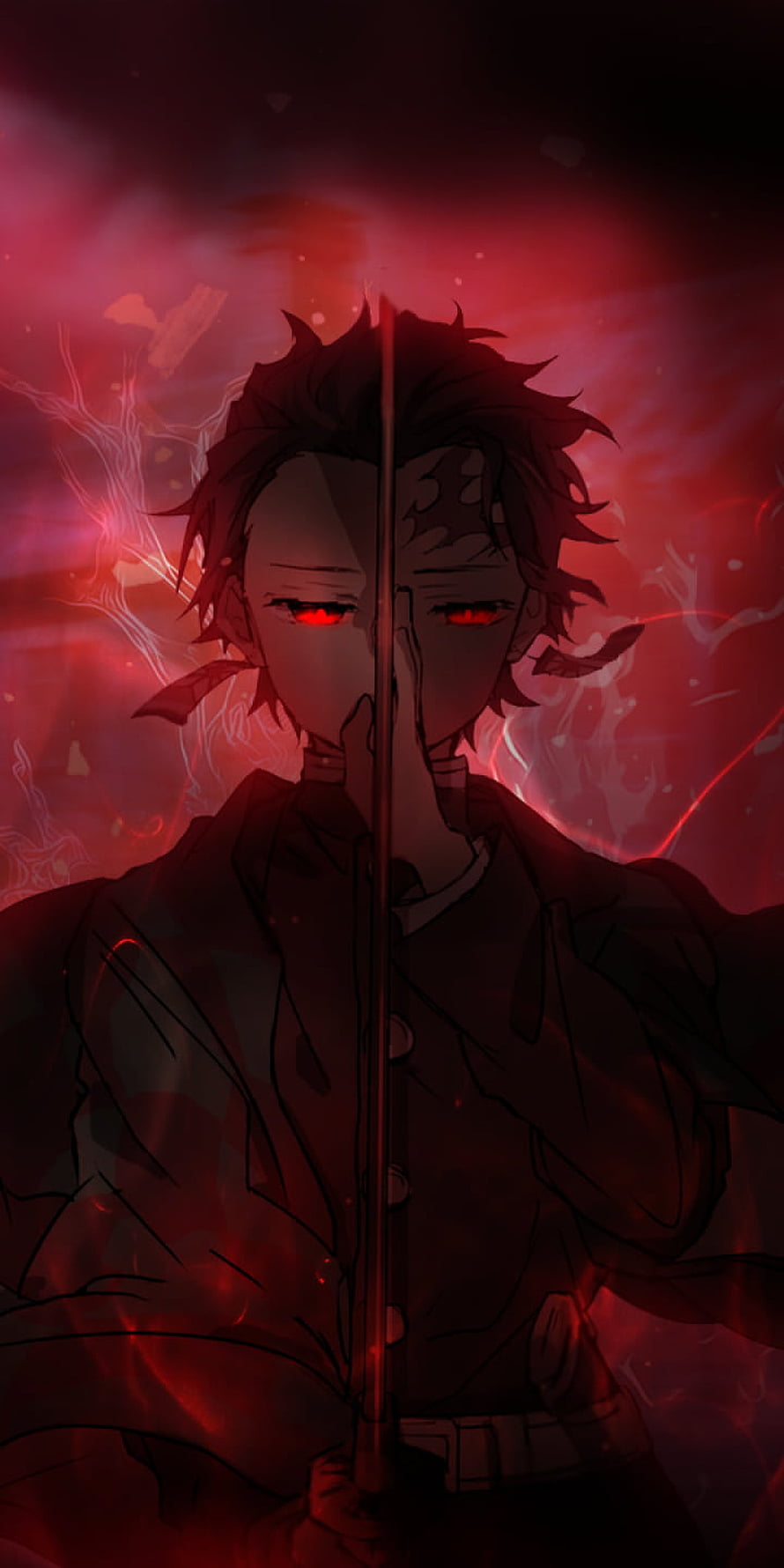 Tanjiro Kamado Demon Slayer Anime Wallpaper Red Eyes Sword HD phone wallpaper