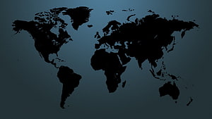 Dark Silhouette World Map on Muted Blue Background HD wallpaper