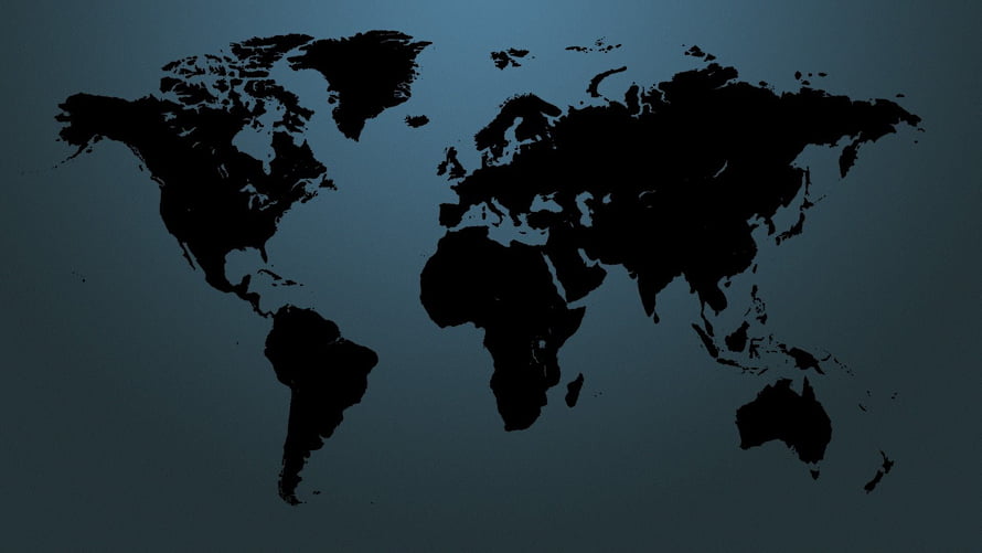 Dark Silhouette World Map on Muted Blue Background HD wallpaper
