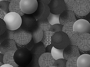 Monochrome Geometric Sphere Pattern with Grid and Dot Textures HD wallpaper