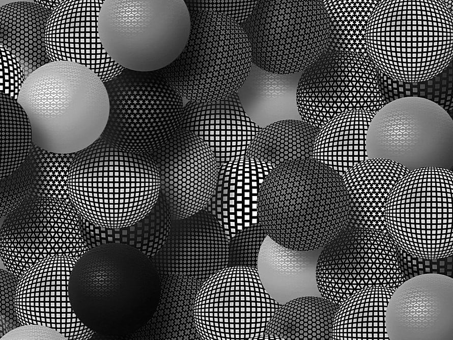 Monochrome Geometric Sphere Pattern with Grid and Dot Textures HD wallpaper