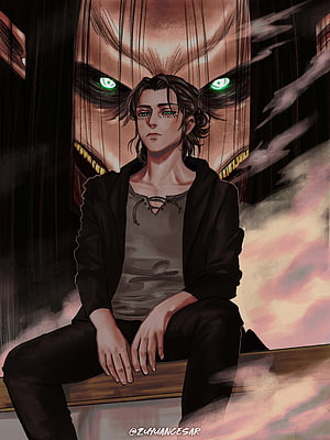 Eren Yeager with Colossal Titan Background Anime Wallpaper HD phone wallpaper