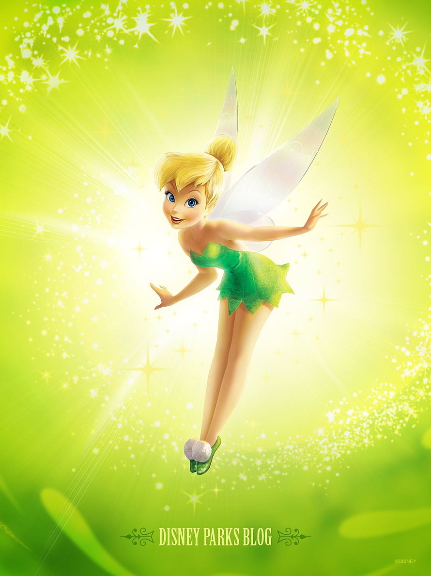 Tinker Bell Flying Through a Glowing Green Sky with Sparkling Fairy Dust HD phone wallpaper