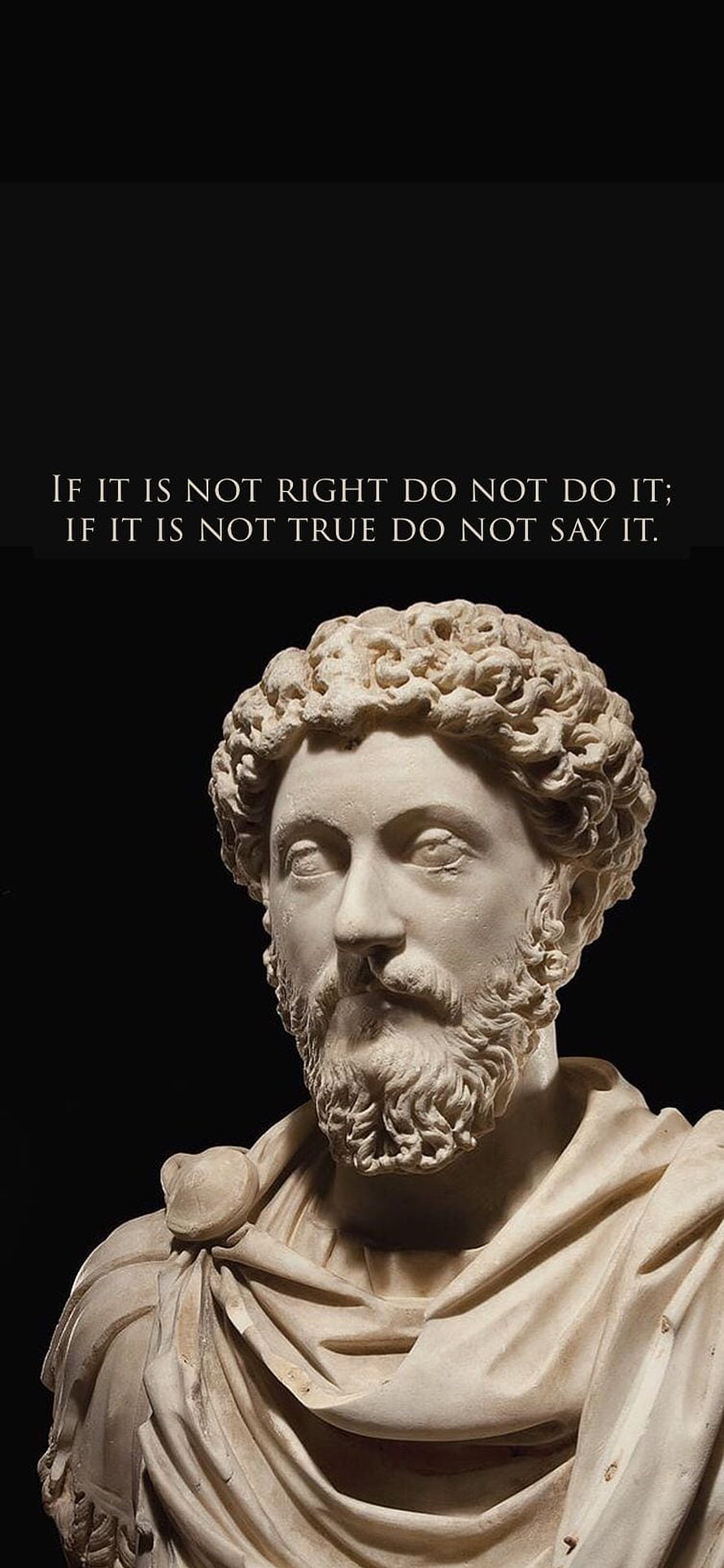 Marcus Aurelius Marble Bust with Stoic Philosophy Quote on Black Background HD phone wallpaper