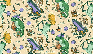 Whimsical Frog and Mushroom Seamless Pattern Illustration HD wallpaper