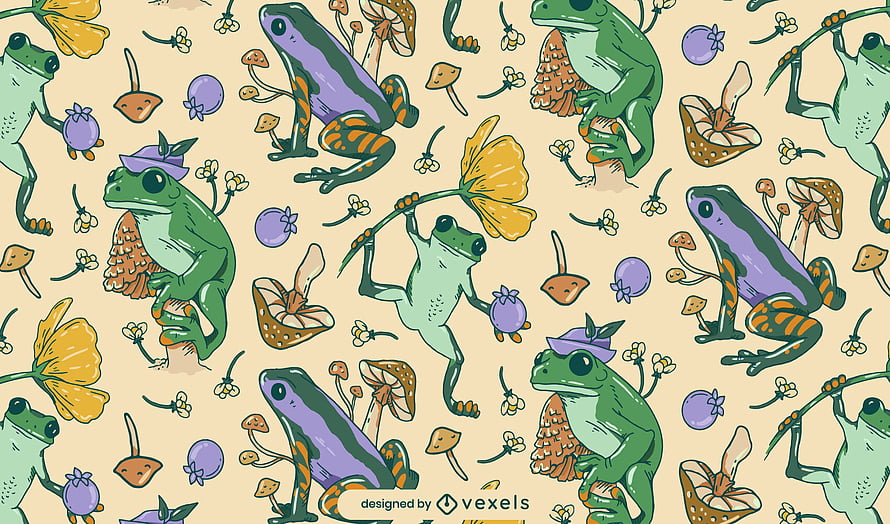 Whimsical Frog and Mushroom Seamless Pattern Illustration HD wallpaper