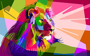 Vibrant Geometric Lion Portrait in Bold Abstract Colors HD wallpaper