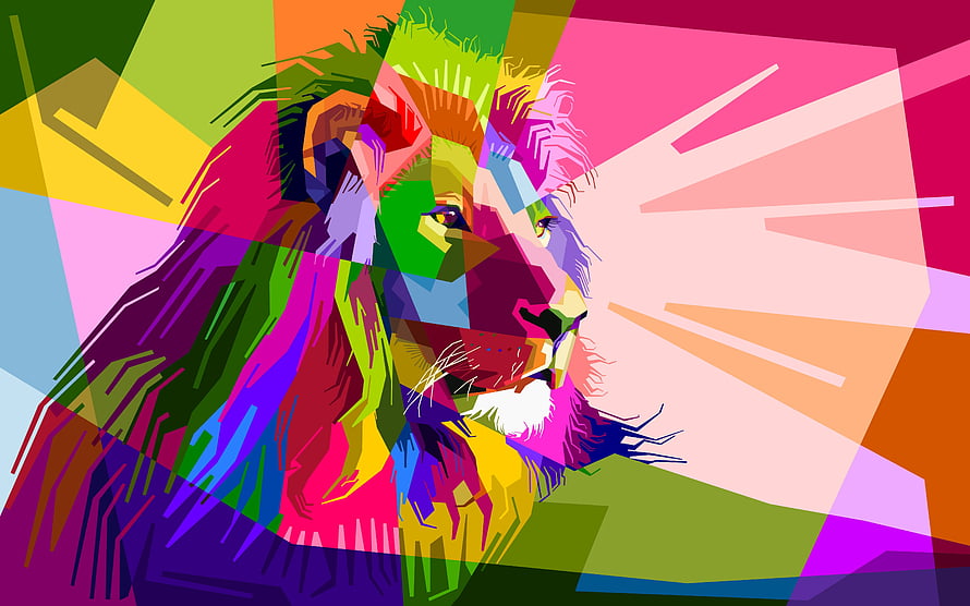 Vibrant Geometric Lion Portrait in Bold Abstract Colors HD wallpaper