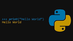 Python Programming Language Logo With Hello World Code Snippet On Dark Background HD wallpaper