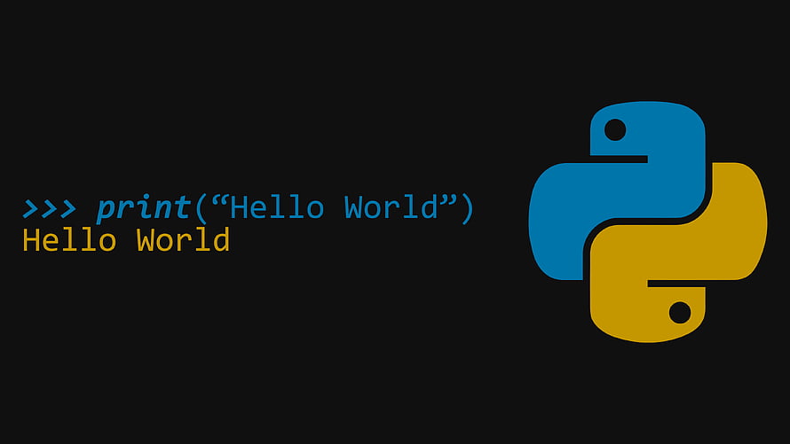 Python Programming Language Logo With Hello World Code Snippet On Dark Background HD wallpaper