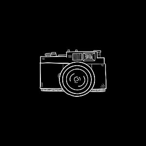 Minimalist White Line Art Sketch of a Vintage Camera on Black Background HD phone wallpaper