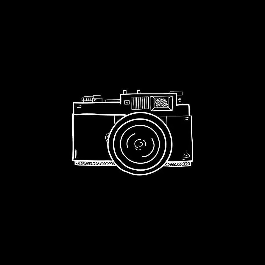 Minimalist White Line Art Sketch of a Vintage Camera on Black Background HD phone wallpaper
