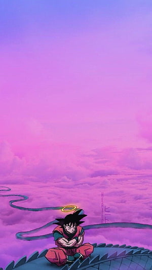 Goku meditating in the afterlife with a halo above a sea of clouds in Dragon Ball HD phone wallpaper
