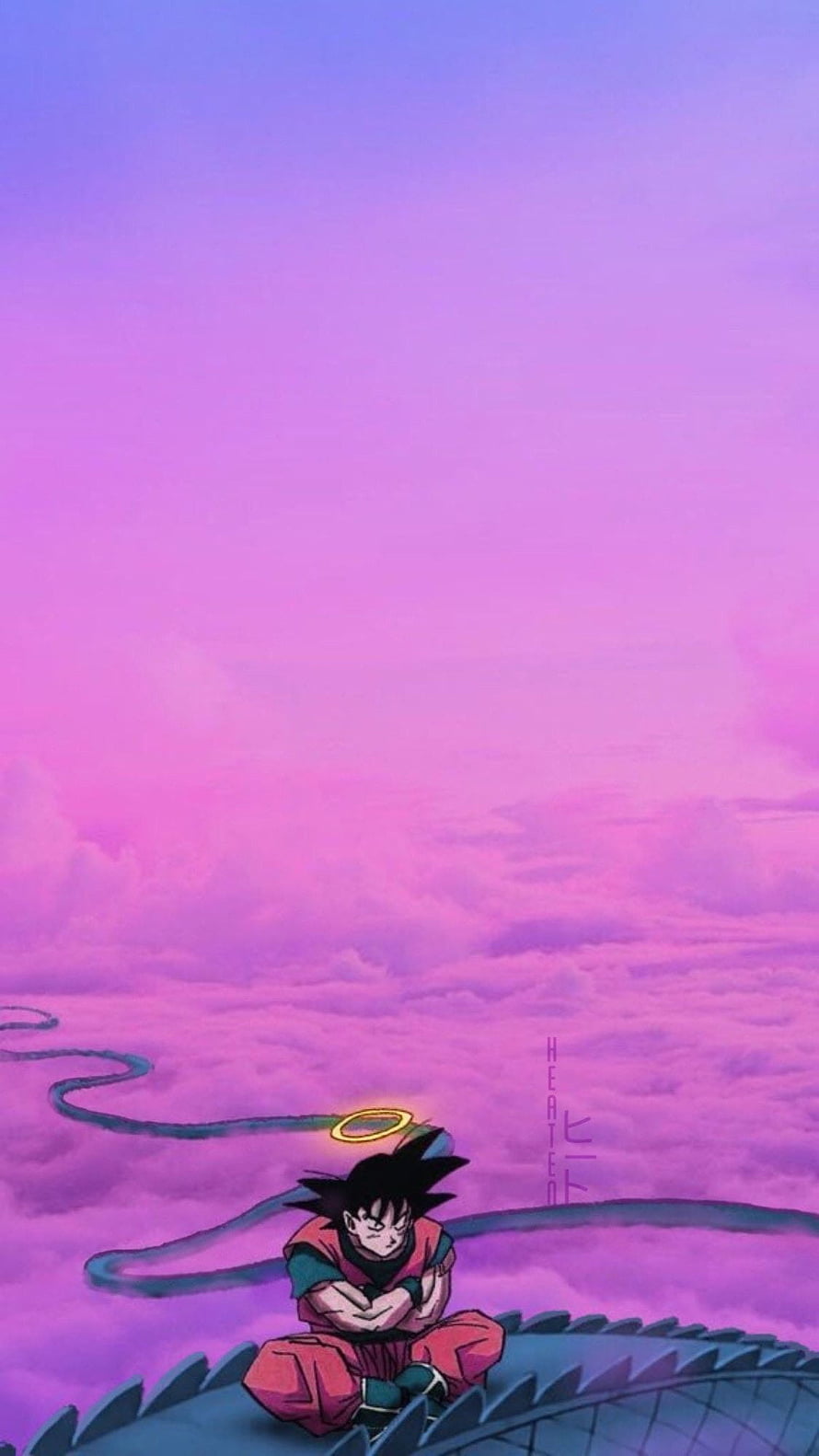 Goku meditating in the afterlife with a halo above a sea of clouds in Dragon Ball HD phone wallpaper