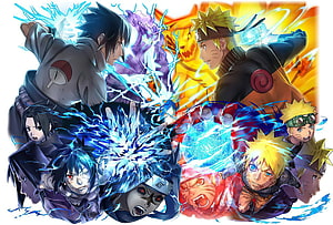 Naruto Uzumaki and Sasuke Uchiha Epic Battle Scene with Rasengan and Chakra Effects HD wallpaper